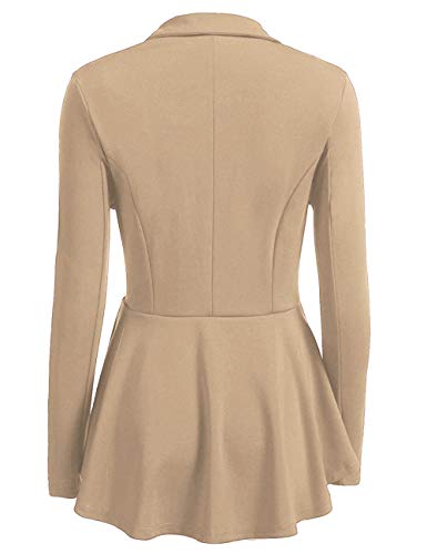 Pevor Women\'s Blazer Causal Peplum Work Office Business Military Style Blazers Long Sleeve Double Breasted Work Jacket Khaki M