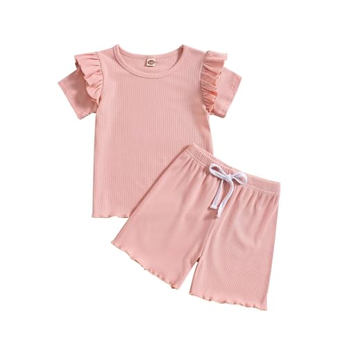 TODDLER GIRL CLOTHES BABY GIRL SUMMER OUTFIT SHIRT AND SHORTS 2 PIECE OUTFITS FOR GIRLS 12 MONTHS, PINK