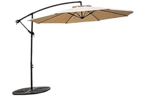 FLAME&SHADE 10 ft Cantilever Offset Outdoor Patio Umbrella with Cross Base Stand