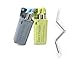 Zoe's Health Collapsible Reusable Stainless Steel, Folding Drinking Straws, Portable Straws,Medical-Grade,Food-Grade,Wheat Case with Cleaning Brush (Blue+Yellow, 2 Packs)