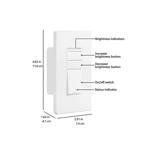 Amazon Basics Smart Dimmer Switch, Single Pole, Works with Alexa Only, 2.4 GHz Wi-Fi, No Hub Required, White - View 2