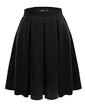 Doublju Womens Casual Comfy Elastic Wide Band Pleated Midi Skirt