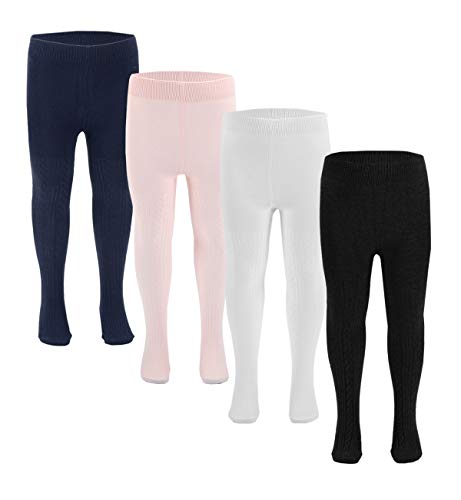 Baby Toddler Girls Tights 3 Pack Knit Cotton Leggings Pants for Infant Girl Stockings (4 pack style A, 0-6 month)