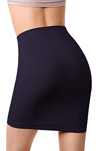 +MD Women's Shapewear High Waisted Nylon Firm Tummy Control Half Slip Body Shaper BlackL