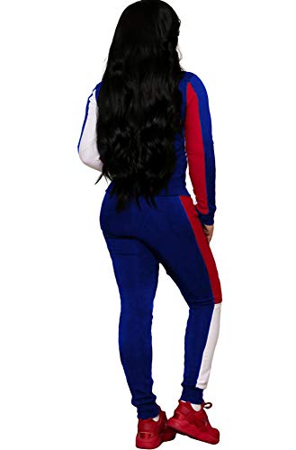 Deloreva Women Two Piece Outfits - Long Sleeve Zip Up Jacket Jogging Suit Pant Set Activewear Jumpsuit Blue XL