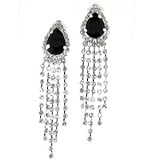 Glamour Tear-drop and Shimmering Simulated Rhinestone Accent Clip-on Earrings
