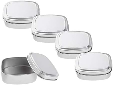Fenteer 5 Pack 80g Aluminium Tins Silver Rectangular Small Empty Storage Box Containers Mini Portable Case Kit for DIY Use Home Organizer