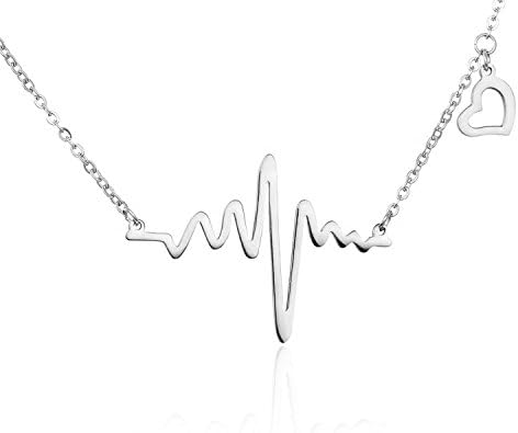 VIVIove Gold Danity Heartbeat Love Necklace Make Your Heartbeat listen Necklace (White)