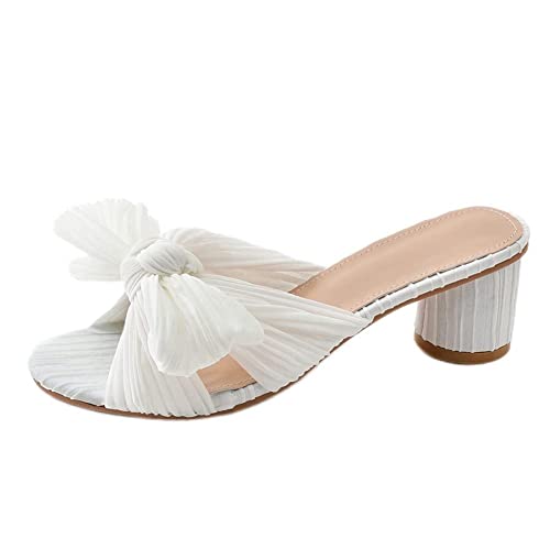 VIMISAOI Womens Wedding Dress Shoes Pumps Pleated Bow Heel Open Toe