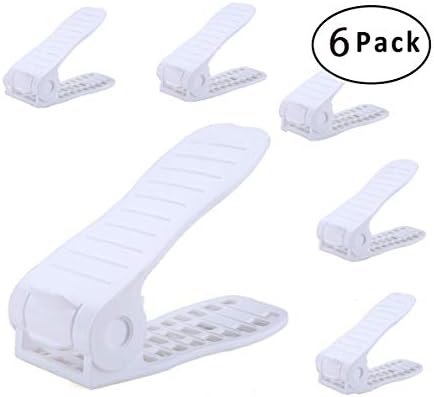 YCWEI Shoe Slotz Space Saver Adjustable Allrise Shoes Base Space Saver Organizer Rack Double Layer Shoes Storage Hanger 6 piece set (White)
