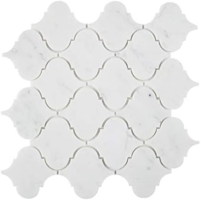 Marble Mosaic Tile,"Lantern Collection", MM 9201A - Carrara White, 2-1/2"X2-1/2" Arabesque, 11-1/2"X11-1/4"X5/16", Polished (Lot of 50 Sheets)