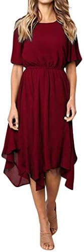 UOKNICE Dresses for Women, Spring Summer Casual Fashion Short Sleeve Solid Round Neck Knee Length Evening Party Dress