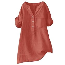 Womens Linen Tops,Button Up Short Sleeve Shirts for