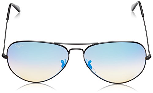 Ray-Ban 3025 Aviator Large Metal Mirrored Non-Polarized Sunglasses, Shiny Black/Mirror Gradient Blue (002/4O), 62mm