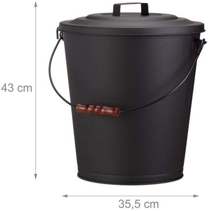 Relaxdays Ash Bucket with Lid, Steel 24 L Charcoal Bin, With Wooden Handle, Black, 35.5 x 35.5 x 43 cm - Image 3