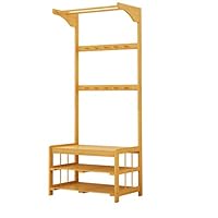 HXGL-Hanger Coat Rack Shoe Rack Change Shoe Stool Green Home Wear Shoe Bench Multi-Function Bedroom Hanger Storage Rack Combination Nan Bamboo Floor Drying Rack Simple Hanger (Color : Yellow)