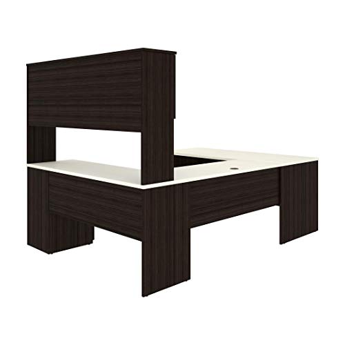 Bestar Ridgeley U-Shaped Executive Desk with Pedestal and Hutch, 65W, White Chocolate - Image 4