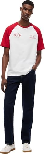 Unisexe T-Shirt Manches Courtes TH X Cadillac F1 Varsity Raglan Coton, Multicolore (White/Red), M