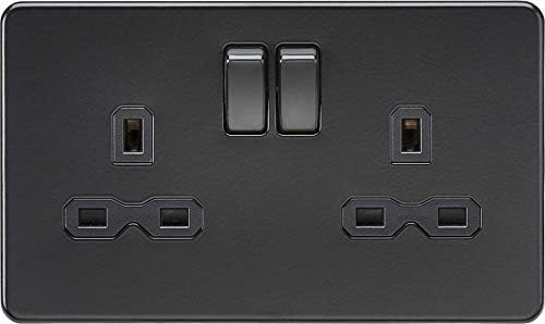 Knightsbridge 13A 2G DP switched socket - matt black with black insert, SFR9000MBB, Black / Black, Socket - Double
