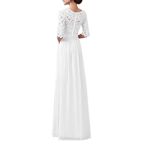 Kalin L Women Crochet Half Sleeve Lace Top Chiffon Wedding Bridesmaid Gown Prom Dress, White, Large