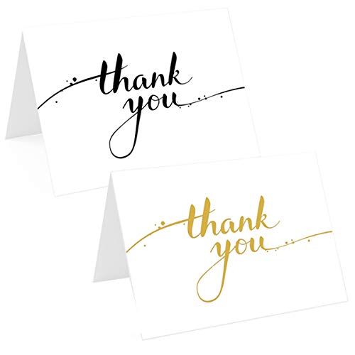 Eco Friendly16 Stylish Thank You Card Set- Great Value Multipack With x 2 designs - Thank You In Gold or Black -printed with environmentally friendly inks