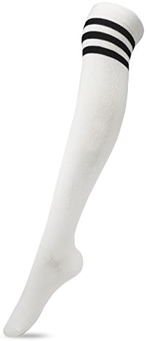 Women Stripe Tube Dresses Over the Knee Thigh High Stockings Cosplay Socks(White)