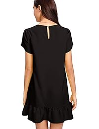 Vestido de túnica para dama, cuello redondo, manga corta, dobladillo de volante