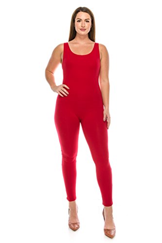 CNC STYLE Women Active Plus n Regular Size Cotton Stretch Scoop Neck Sleeveless Tank Yoga One Piece Jumpsuit Unitard Bodysuit (3XL, Burgundy)