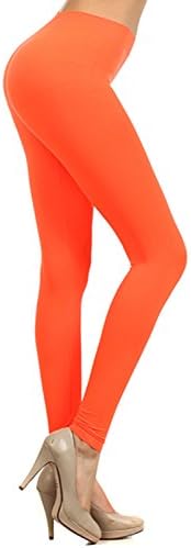 Neon Colored Seamless Full Length Leggings Stretchy Pants Athletic Tights (ORANGE)
