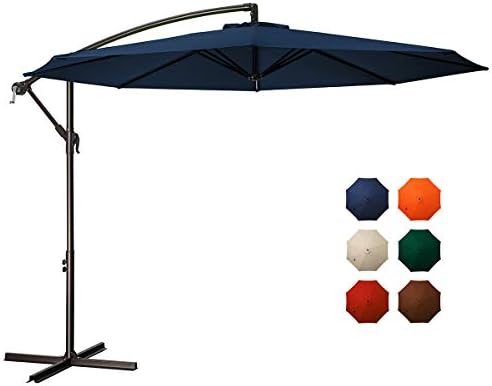 Amazon Com Meway 10ft Outdoor Umbrella Backyard Umbrella Deck Umbrella Cantilever Patio Umbrella With Crank Cross Base Easy To Instal 10ft Navy Garden Outdoor