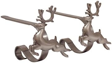 Haute Decor MantleClip Stocking Holders with Removable ZINC Alloy Holiday Icons (2-Pack Reindeer, Pewter)