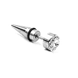 Fashion Steel Rhinestone Spike Screw Ear Stud Earring Barbell Men's Jewelry