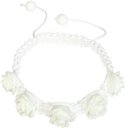Alice Yan Jewelry Rose Bracelet flower Bridal Bridesmaid Hypoallergenic Flexible Size 7" 7.5" 8" 8.5" 9" 9.5" 10" 10.5" Drawstring (White)