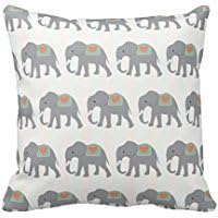 Joutletshop Pretty Elephants Coral Peach Mint Green Striped 18X18 Inches Throw Pillow Cover For Sofa Office Decorative Pillowslip Gift Ideas Household Pillowcase