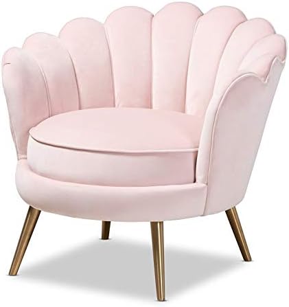 Baxton Studio Cosette Light Pink Velvet Seashell Accent Chair