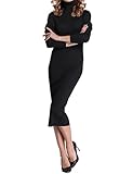 Rocorose Women's Turtleneck Ribbed Elbow Long Sleeve Knit Sweater Dress