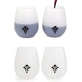 Silicone Wine Glasses - Set of 4 - Unbreakable Rubber Wine Cups: 12 oz, Clear Silicone. 100% Dishwasher Safe - Shatterproof Party Cups / Drinkware Set for: Tailgates, BBQ, Pool, Camping, Picnics