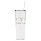 Mother of The Groom - 20 oz Stainless Steel Skinny Tumbler (White and Gold)