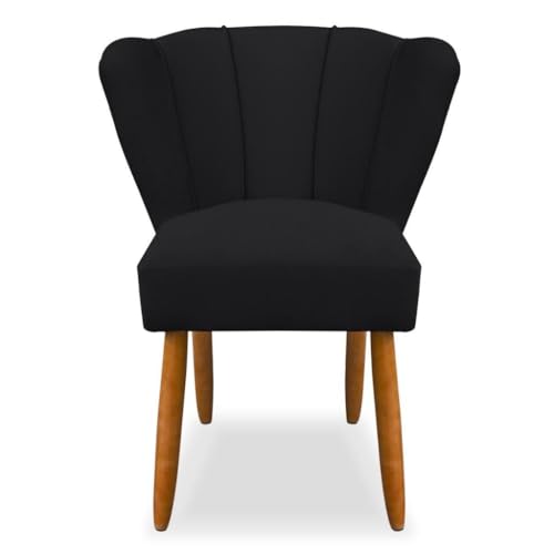 Cadeira Pétala Confortável para Sala ou Quarto – Veludo Macio com Pés Palito Madeira(preto)