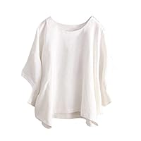 Vintage Short Sleeved Fashion Irregular Solid Shirt Blouse for Women White