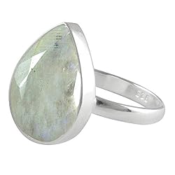 SURYAGEMS Rainbow Moonstone Ring Natural Pear