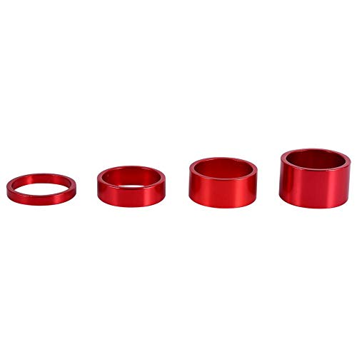 Fishlor Headset Washer Set, 4 Colors 4Pcs/Set 5mm/10mm/15mm/20mm Aluminum Alloy Headset Spacer Bike Front Stem Fork Washer(Red)