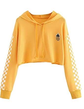Amazon.com: Women's Cute Crop Top Teen Girls Cropped Hoodie Pineapple Print Sweater Jacket 