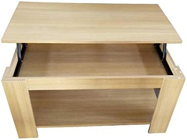 Furnituremaxi Modern Lift Up Top Coffee Table with Storage & Shelf-Oak, 100x50x50cm