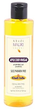 Khadi Mauri Herbal Apple Cider Vinegar Shampoo - Enriched with Amla & Tulsi - SLES & Paraben Free - Prevents Hairfall, Fights Dandruff, Boosts Silkiness, Yellow, 210 g