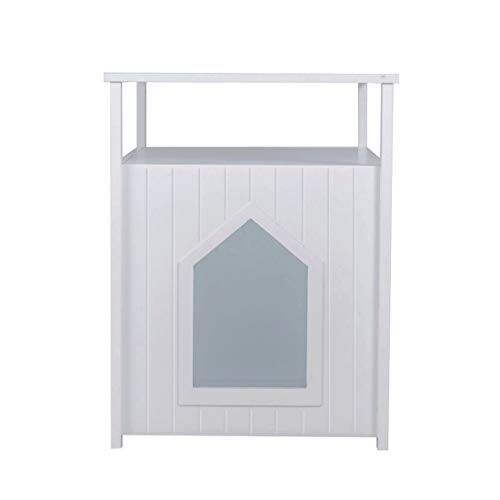 Good Life Double-Door Pet Crate Cat Washroom Hidden Cat Litter Box Enclosure Furniture Cat House Right/Left Side Entrance Selectable with Table Home Nightstand Large Box White Color