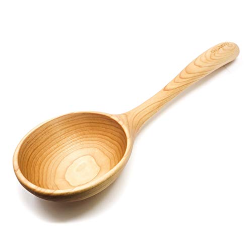 Earlywood 13-Inch Large Soup Ladle Spoon - Wooden Kitchen Ladle for Cooking or Serving Big Batches of Soup, Chili, Hearty Meals - Hard Maple Wood Ladles - Wooden Utensils Hand Crafted in USA