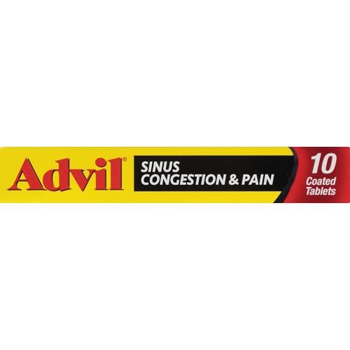 ADVIL SINUS CONGESTION AND PAIN, SINUS RELIEF MEDICINE, PAIN RELIEVER AND FEVER REDUCER WITH IBUPROFEN AND PHENYLEPHRINE HCL – 10 COATED TABLETS