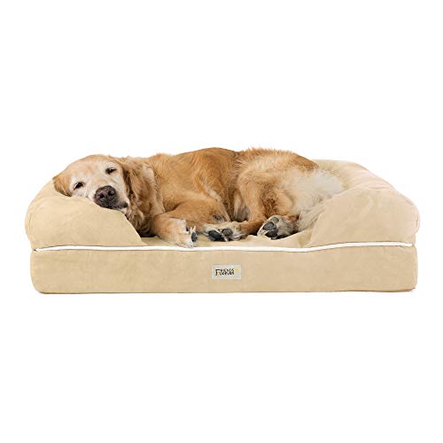 Friends Forever Orthopedic Dog Bed Lounge Sofa Removable Cover 100% Suede 4" Mattress Memory-Foam Premium Prestige Edition, 44" x 34" x 10" Vanilla White XL