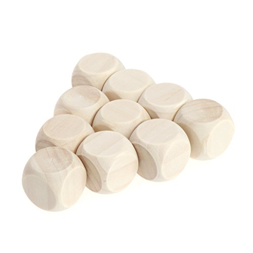 Hacloser 10Pcs/Set 6 Sided Blank Wood Dice, Wooden Cubes Crafts, Party Family DIY Board Games Printing Engraving Kid Toys 10mm-18mm (16mm)
